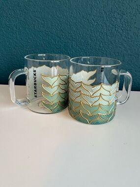 Starbucks 50th Anniversary Mermaid Siren Tail Ombre Clear Glass Mug 12 oz x2